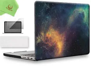 UESWILL 3 in 1 Galaxy Pattern Hard Case Cover Compatible with MacBook Pro (Retina, 15-inch, Mid 2012 to Mid 2015), Model A1398, NO CD-ROM, NO Touch Bar, + Keyboard and Screen Cover, Nebula/Green