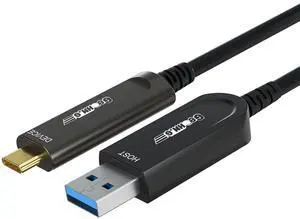 GeoHN.G USB A to USB C Fiber Optic Cable 50M/165FT, USB 3.2 10Gbps Long Distance Data Transfer USB C Extension Cable for VR, Camera, Mini PC, Laptop, Webcam, Printer and More