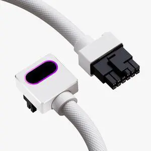 AIJS 16PIN GPU Power Cable,12VHPWR GPU Modular Cable,ARGB PSU Cable with 5V 3Pin,18AWG 90° Right-Angle Design,Male to Male for All RTX 40&50 Series(5090 not Allowed) PC Power Cord(White, Clip A-30CM)