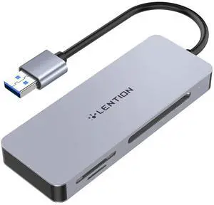 LENTION USB A Card Reader, 3-in-1 USB 3.0 to CF/SD/Micro SD Card Adapter, Read for SDXC, SDHC, MMC, RS-MMC, Micro SDXC, Micro SD, Micro SDHC and UHS-I Cards, CF Type I (CB-H12, Space Gray)