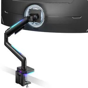 Ultrawide Monitor arm for 17-49'' Heavy Duty Screen up to 44lbs, Gas Spring Single Monitor Arm with RGB Light, Adjustable Gaming Computer Monitor Arm for Desk, Black