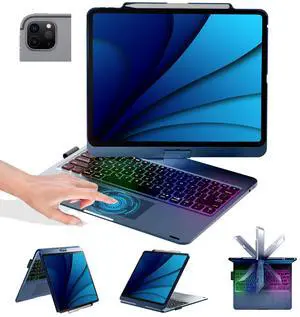 BABG Keyboard Case for iPad Air 13 inch(M3/M2)&iPad Pro 13(M5/M4),iPad Pro 12.9(6th/5th /4th/3rd Gen) Case with Keyboard,360° Rotatable,Toupad,Backlits,Pencil Charging-Navy Blue