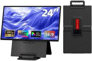 Large Portable Monitor 24 inch - 1080P FHD 100Hz Travel Monitor, 125% sRGB IPS Laptop Screen Extender, VESA Compatible, Height Adjustable Detachable Stand with USB-C HDMI for Work Gaming Office Home