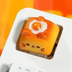 Toast Cat Artisan Keycap Fried Egg R1 SA Profile Custom Cute Keycaps 1U ESC Handmade Gaming Breakfast Key Cap Cherry MX Switch Compatible Mechanical Keyboard Foodie Lover Gift