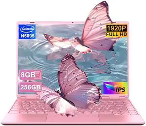 Laptop 14" 8GB+256GB SSD Celeron N5095 Up to 2.9 GHz Win 11 Laptop Support 512GB TF 1TB SSD Expand Notebook Support 5G WiFiBT 4.2Cooling Fan1920*1200Mouse and Keyboard Protector-Pink