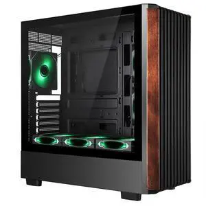 Mid Tower Gaming PC Case ATX Genuine Walnut Wood Front Tempered Glass Side Panel High Airflow Dual Chamber Build in 6 120mm ARGB PWM Fans 360MM RAD Supports for ATX/mATX/Mini ITX Motherboards Black