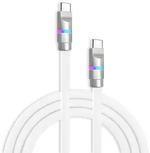 chubbycable Neon Chubby - Fast Charge Cable with Smart Light RGB Color Gradual Light Up 100W Charging Cord LED USB C Cable Compatible with iPhone 17-15 Series, White, Type-C to Type-C, 16.4 FT