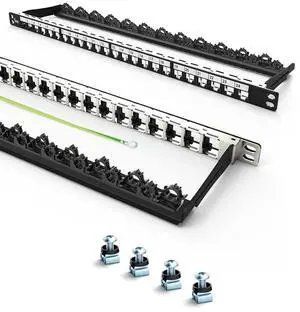 Enmane 0.5U 24Port Blank Keystone Patch Panel 19-inch Rackmount&Wall Mount STP&UTP RJ45 Network Patch Panel with Cable Management Bar