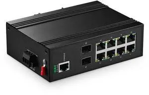 10 Port Gigabit Industrial Managed PoE Switch, 8 PoE, 2 SFP, IEEE802.3AF/at, Vlan|Route|Ring|ACL|Qos L2+ Web/Console Binardat IP40 DIN-Rail Switch