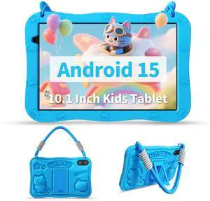 VASOUN Android 15 Kids Tablet 10.1" HD IPS Display 8GB RAM (3+5GB Extended) 32GB Storage 6000mAh Battery WiFi 6 Parental Controls & Lanyard Included