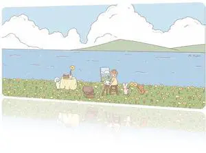 MAYCARI Cute Desk Mat Kawaii Mousepad, Anime Aesthetics Desk Pad XXL Cute Green Blue Nature Mouse Pad Computer Keyboard Mat, Office Desk Pad Protector 31.5"X15.7"