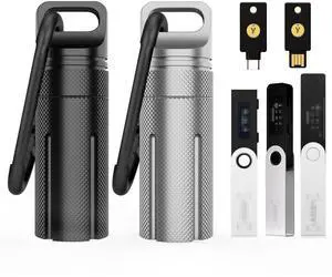 Aluminum Alloy Carrying Case Compatible with Ledger Nano X/S Plus YubiKey USB 5 5C NFC Nano, Waterproof & Shockproof USB Drive Storage, Secure Case for Cryptocurrency Cold Wallet (Black+Silver-2Pack)