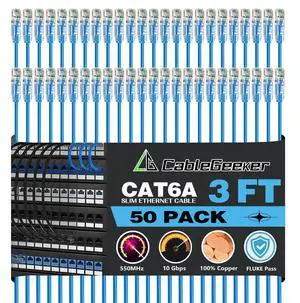 CableGeeker Patch Cables Cat6a 3ft (50 Pack) Slim, Cat6 Ethernet Patch Cable 10G Support, Snagless RJ45 Cat 6 Patch Cable for Patch Panel to Switch, Flexiable Network Cable - 3 Feet Blue