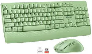 MEETION Green Wireless Keyboard and Mouse, 2.4G USB Receiver Plug-and-Play, Computer Keyboard with Wrist Support, 3 Level DPI Mouse, Long Time Lasting Battery for PC/Mac/Windows/Laptop, Green