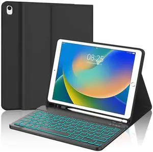 WINCHKING Keyboard Case for iPad 9th Generation 10.22021,7-Color Backlight,Wireless Detachable Keyboard iPad Folio Case for 8th Gen (2020),7th Gen (2019),Air 3rd,Pro 10.5 with Pencil Holder (Black)