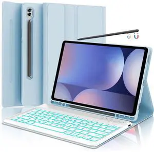 Keyboard Case for Samsung Tab S10 Plus/ S9 FE+/ S9+/ S8 Plus /S7 Plus/S7 FE 12.4" Smart Backlit Case Keyboard with Pen Holder (Sky Blue)