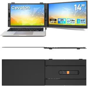 Laptop Screen Extender, 14" 1080P FHD Portable Monitor for Laptop,Ultra-Slim & Lightweight Dual Monitor for 13"-17" Laptops, Plug & Play, Compatible with Windows/Mac/Android/Linux/Chrome (Black)