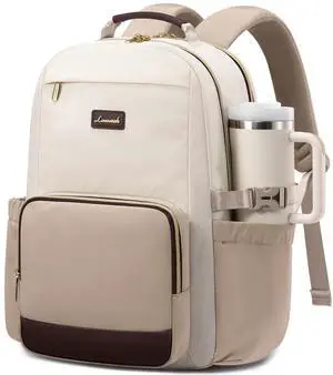 LOVEVOOK Laptop Backpack for Women with Pouch Pocket for Large Capacity Cup,18 Inch Laptop Computer Bag Travel Backpack Purse,Waterproof Work Business College Teacher Backpack,Beige-Nude-Logam Plum