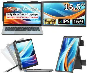 MAGICRAVEN Laptop Screen Extender, 15.6" 1080P IPS Portable Monitor, Travel Monitor for 14-16.5" Laptops with USB-C/HDMI Port, Plug and Play Attachment Screen for Windows/Mac/Android/Switch/PS5/Xbox
