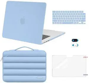 MOSISO Compatible with MacBook Air 15 inch Case 2025 2024 2023 Release M4 A3241 M3 A3114 M2 A2941 Touch ID, Plastic Hard Shell&Puffy Sleeve Bag&Keyboard Cover&Webcam Cover&Screen Film, Air Blue