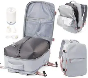 Vacuum Backpack with Pump for Women Men, Compression Backpack for Travel, Vacpack for School Business Trip, Lightweight Airback Backpacks with Vacuum Seal, Carry On Bag for Airport( Gray Large)