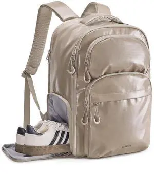 BAGSMART 30L Travel Backpack, 15.6 Inch Carry On Backpack Flight Approved, Personal Item Travel Bag, Water Resistant Weekender Bag Daypack, Camel