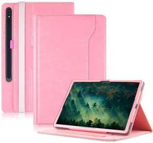 DINGGUAGUA Cases Compatible with Samsung Galaxy Tab S10 Plus 2024/ S9 Plus/ S9 FE Plus 5G 12.4 Inch 2023 S8+ Plus Tablet PU Leather Business Cover with 360 Rotating Case Auto Wake/Sleep,Pink