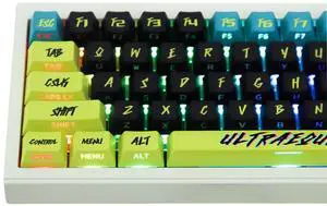 ULTRAEQUIP PBT Keycaps V2 Cyberpunk Keycaps Shine Through Side Printed Thick Cherry Profile 130 Keys Dye Sub Custom Set for ISO ANSI 60 65 75 100 Percent Mechanical Keyboard -Cyber Lemon v2