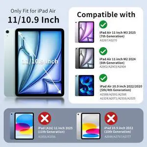 MoKo for iPad Air 11 Inch Case 7th/6th Generation M3/M2 2025/2024, iPad Air 5th/4th Gen Case 10.9 Inch 2022/2020 with Pencil Holder, Screen Protector, Lens Protector, Magnetic Multi Angle, Black
