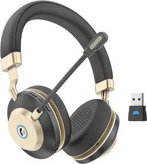 Wireless Headset, Bluetooth Headsets with Microphone Noise Canceling & USB Dongle, On Ear Wireless Headphones with Mic Mute for Computer Cell Phone Laptop Meetings Work Teams Skype
