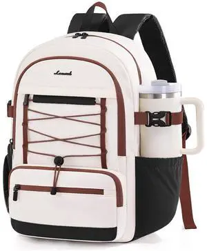 LOVEVOOK Laptop Backpack for Women & Girls, Large Capacity Everyday Backpack with Water Bottle Holder, Chic Versatile Backpack Purse, Lightweight Casual Daypack for Work, College, Black-white-brown