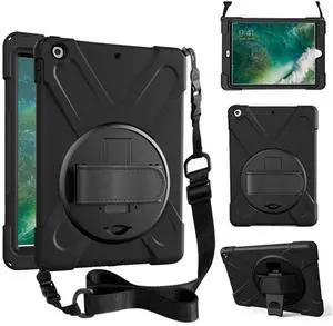 ZenRich iPad 5th/6th Generation Case, iPad 9.7 Case 2017/2018 with Rotatable Kickstand,Hand Strap and Shoulder Strap zenrich Heavy Duty Shockproof Case for A1822/A1823/A1893/A1954,Black