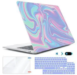 HOHAIYOO Compatible with MacBook Air 13 inch Case 2022 2021 2020-2018 Release M1 A2337 A2179 A1932 with Touch ID, Hard Print Case + Keyboard Skin + Webcam Cover + Screen Protector, Abstract Liquid