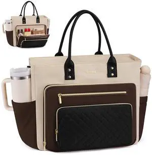 LOVEVOOK Laptop Tote Bag for Women With Large Cup Holder, Work Bags Teacher Nurse Computer Bag, 15.6 Inch Professional Briefcase Business Travel Large Purses Handbag, Diaper Bag With Multi-Pockets