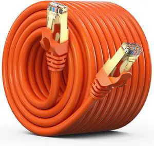 Cat7 Ethernet Cable 100 ft  High-Speed LAN Internet Patch Cord, Flat Design, RJ45 Gold-Plated Connectors, 600MHz, 10Gbps  for Gaming, Streaming, Modem, Router  Orange