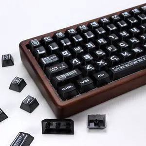 KBDiy Energy Crisis Clear Keycaps Set, 141 Keys Black Transparent Keycaps 60 65 75 100 Percent, Frosted PC light-transmitting Custom KeyCap, Cherry Profile, for RGB backlit light Mechanical Keyboards