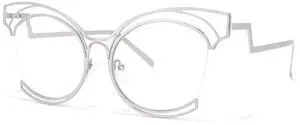 Vooglam Oversize Cat Eye Non Prescription Glasses with HD Clear Lens for Women in Silver Metal Frame Maggie GM0340