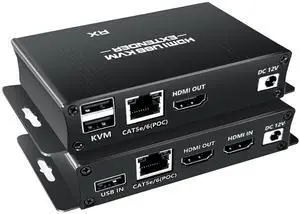 HDMI USB KVM Extender Kit, BolAAzuL 60M HDMI KVM USB Extender 1080P Over RJ45 Cat5e/6 Network Cable with Loopout & POC, Lossless Trans Flexible Distance