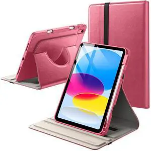 JETech Rotating Case for iPad (A16) 11th/10th Generation (2025/2022) with Pencil Holder, 360 Degree Rotation PU Leather Folio Protective Cover (Pink)