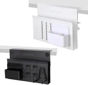 LUKETURE Desk Side Storage, Under Desk Storage, No Drill Under Desk Laptop Mount, Steel Hanging Desk Organizer, Clamp on Laptop Holder for Office and Home, Fits Flat Edge Desks 0.4" to 2.8"