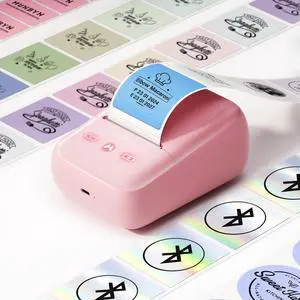MUNBYN FM226 Label Maker Machine with Tape,203 DPI High Printing 8H Battery Life 2 Inch Bluetooth Portable Thermal Sticker Printer for Small Business, Address, Clothing with 1.97''x1.18'' Label(Pink)