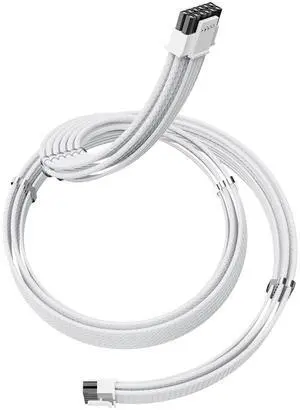 SIRLYR 12V-2×6 PCIE 5.1 GPU Cable, 16 Pin 12VHPWR PSU Cable for ATX 3.1/3.0 Power Supply,600W Output for RTX 40/50 Series PC Setup 70cm White Nylon Braided with Alloy Wire Combs