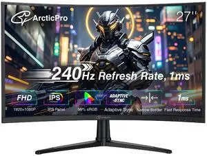 ArcticPro 27inch 240Hz, Curved Gaming Monitor, FHD 1080p, VA Panel, 1ms Response Time Computer Monitor, Adaptive sync, 3-Sided Frameless, Ultra Slim, 99% sRGB, Bluelight Filter, HDMI & DP Ports,Black ArcticPro 27inch 240Hz, Curved Gaming Monitor, FHD 1080p, VA Panel, 1ms Response Time Computer Monitor, Adaptive sync, 3-Sided Frameless, Ultra Slim, 99% sRGB, Bluelight Filter, HDMI & DP Ports,Black