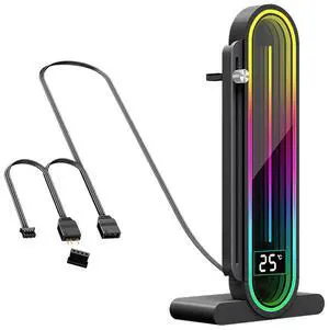 Zunate ARGB GPU Support Bracket, 5V 3 Pin RGB GPU Stand Holder, RGB GPU Support Stand Video Card sag Holder, Adjustable Length and Height GPU Stand with Temperature Display for Computer