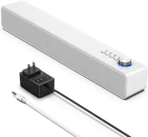 LENRUE Computer Speakers for Desktop PC, Power Clear Sound, Single Buttons, Bluetooth/AUX Connect, AC Adapter Powered for Monitors, PCs, Laptops, Tablets, Phones