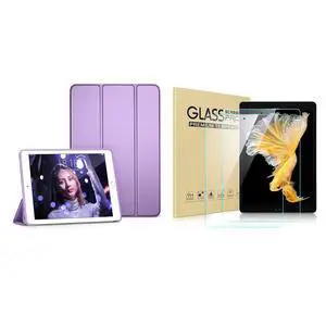DTTO for iPad 9th/ 8th/ 7th Generation 10.2 Case, Lightweight Soft TPU Back for iPad 10.2 Inch (2021/2020/2019) with 2 Pack HD Clear Tempered Glass Screen Protector, Purple