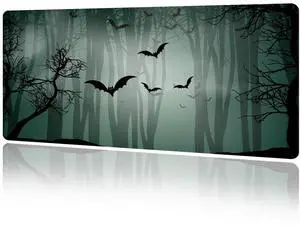 MAYCARI Halloween Cute Bat Mouse Pad Kawaii Cartoon Funny Spirit Extended Desk Mat Non-Slip Rubber Baseb Large Green Mousepad for Desk Gaming Laptop Desktop 31.5"X15.7"