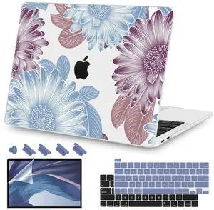 Teryeefi Compatible with M2 M1 MacBook Pro 13 Inch Case A2338 A2289 A2251 A2159 A1989 A1706 A1708 (2024 20203 2022-2016), Hard Shell Case & Keyboard Cover for Mac Pro 13" - W-Flowers