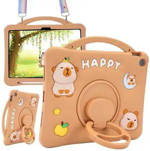 YOUSIDUN Capybara Kids Case for Samsung Galaxy Tab A9 Plus Case 11 Inch  3D Cute Silicone Cover for Girls with 360° Rotating Stand, Adjustable Strap, Pencil Holder-Brown