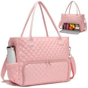 AHHZOOPLL 2-in-1 Lunch & Laptop Tote Bag15.6" Work Bags for WomenWater-Resistant Polyester CasualInsulated Leakproof Lunch CompartmentTeacher Nurse BagLaptop Briefcase for Office TravelPink